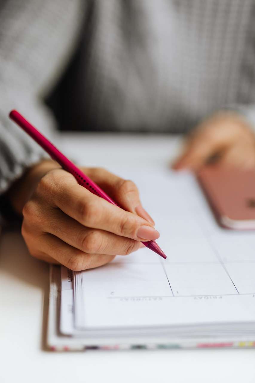 hands, pencil, woman, notebook